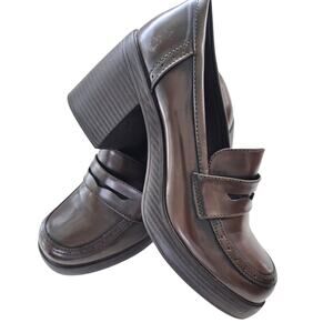 POP Platform Wilder Penny Loafers Sz 11 Womens Chocolate Brown Chunky Academia